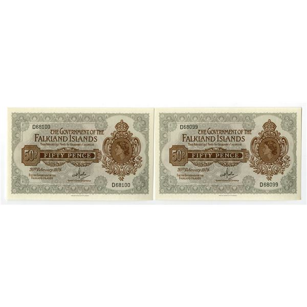 Falkland Islands. Government of the Falkland Islands, 1974, Sequential Issued Banknote Pair.