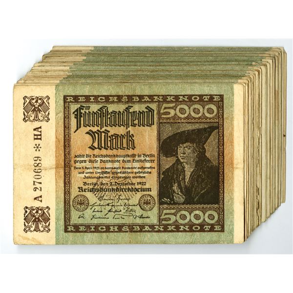 Germany. Reichsbanknote, 1922, Issued Banknote Assortment.