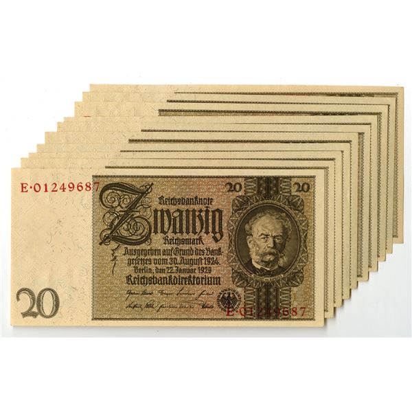 Germany. Reichsbanknote, 1929, Issued Banknote Assortment.