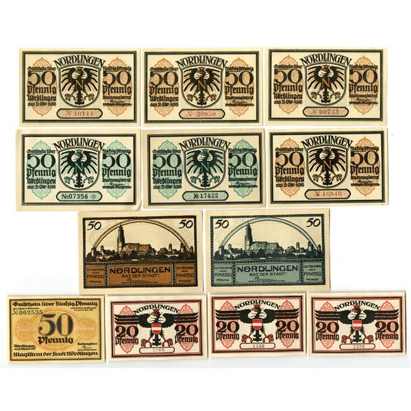 Germany. City of Nördlingen, 1917 to 1918, Issued Notgeld Banknote Assortment.