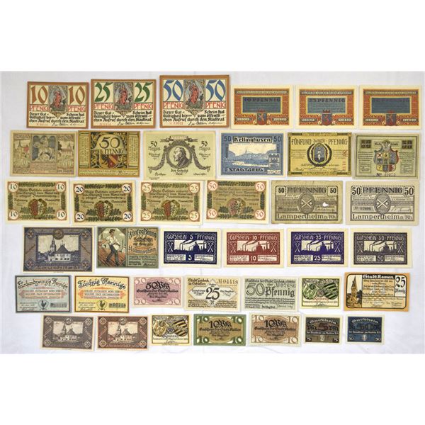 Germany. German Municipal Notgeld Collection, 1917 to 1923, Issued Emergency Currency Assortment.