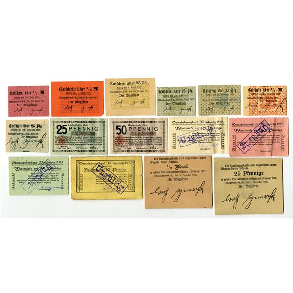 Germany. German Municipalities, 1917 to 1918, Issued Notgeld Banknote Assortment.
