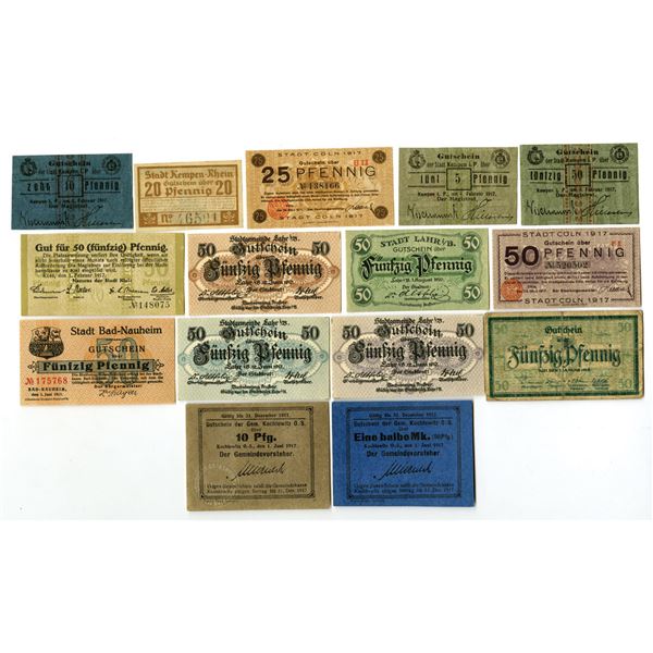 Germany. German Municipalities, 1917 to 1920, Issued Notgeld Banknote Assortment.