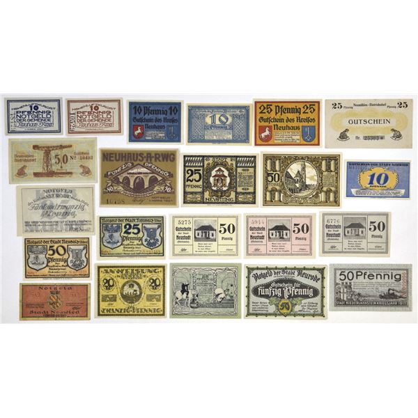 Germany. German Municipalities, ca. 1918 to 1922, Issued Notgeld Banknote Assortment.