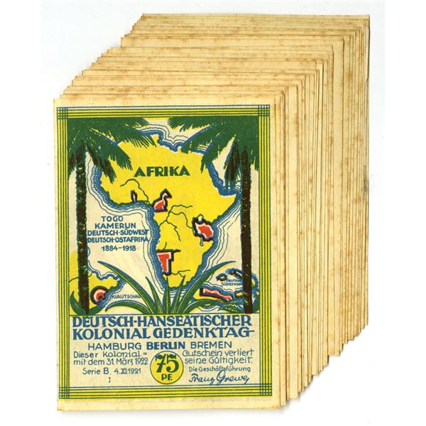 Germany. Hamburg & Bremen, 1921, 75 Pfennig Colonial Memorial Notgeld Collection.