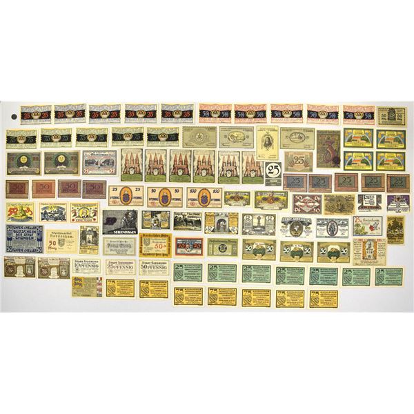 Germany. Municipal Notgeld Banknote Collection, 1917 to 1923  Including a small Notgeld Coin.
