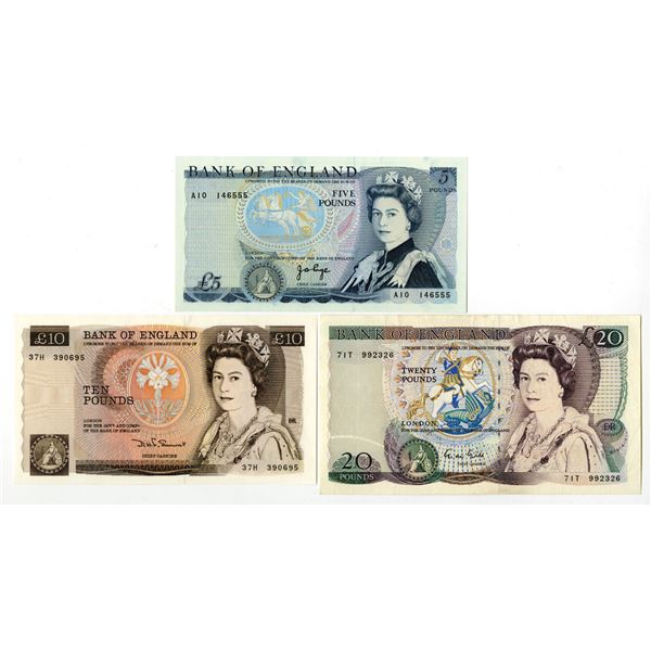 Great Britian. Bank of England, ND (1973-80) to ND (1988-91), Issued Banknote Trio.