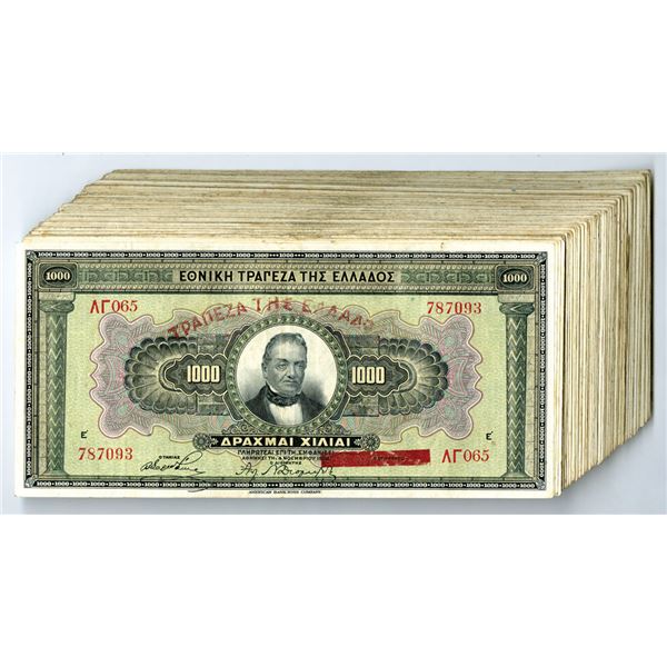 Greece. Bank of Greece, 1926, 1000 Drachmai, P-100, Issued Banknote Group of 80+ Notes.