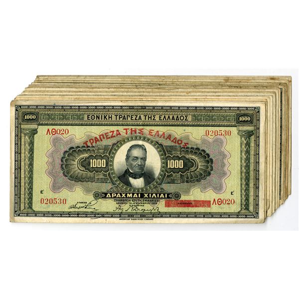 Greece. Bank of Greece, ND (Old Date 1926), 1000 Drachmai, P-100  Issued Lot of 18 Notes