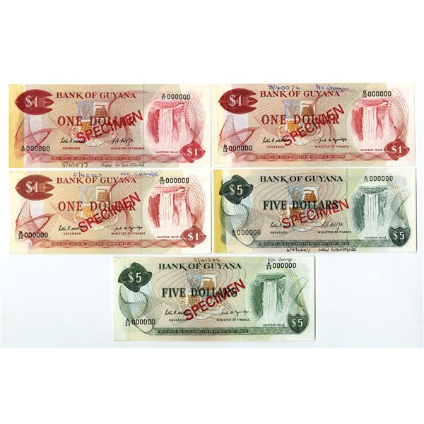 Guyana. Bank of Guyana, ND (1966-1992), Specimen Banknote Quintet