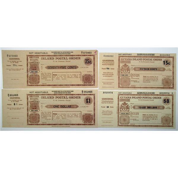 British Guiana and Guyana Inland Postal Orders or Checks with Imprinted Revenues, ND (ca. 1950-1967)