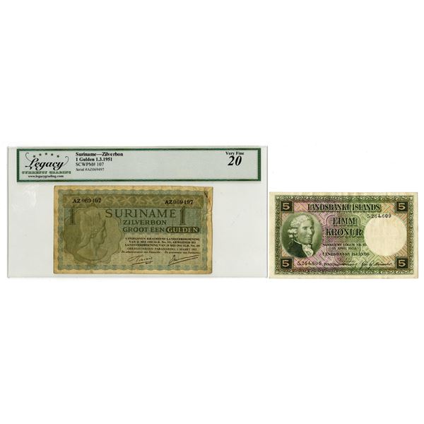 Landsbanki Islands and Zilverbon, 1928 & 1951, Issued Banknote Pair.