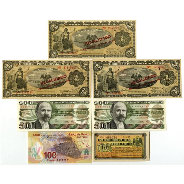 Mexican Assortment of Issued Banknotes, 1914 to 2007.