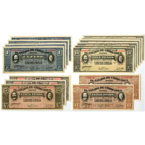 Mexico. Estado de Chihuahua, D.1914 to D.1915, Issued Banknote Assortment.