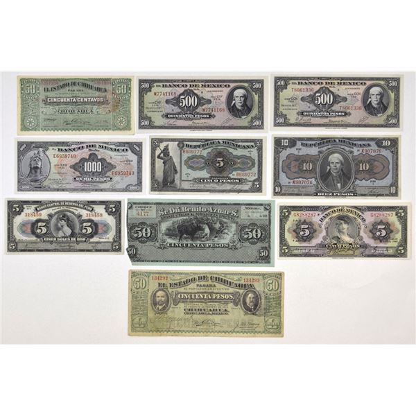 Mexico and Peru Issued Banknote Assortment, 1889 to 1978.