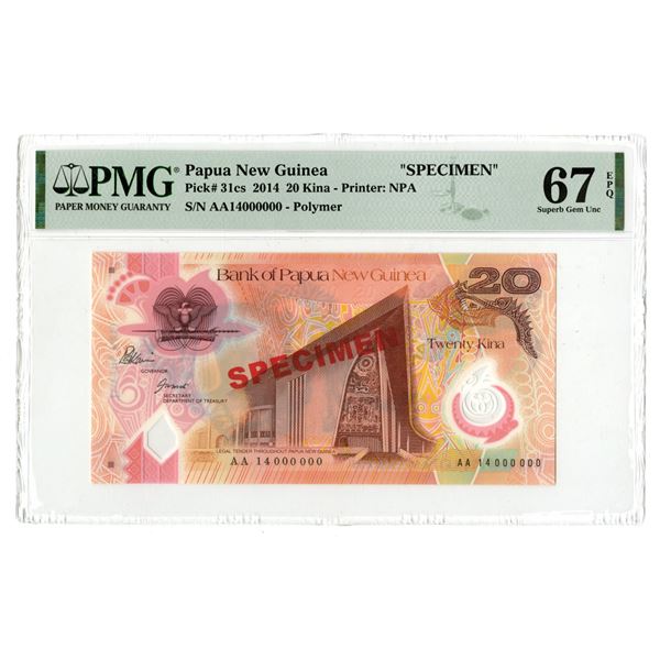 Papua New Guinea. Bank of Papua New Guinea, 2014, Specimen Banknote.