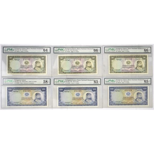 Guinea/Portuguese Admin. Banco Nacional Ultramarino Guine, 1971, Issued Banknote Assortment.