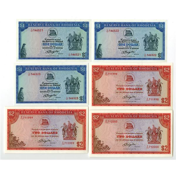 Rhodesia. Reserve Bank of Rhodesia, 1979, Issued Banknote Assortment.