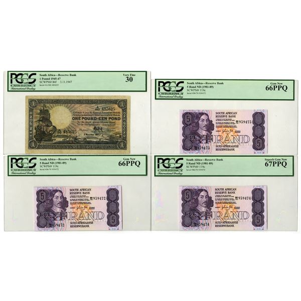 South Africa. South African Reserve Bank, 1947 to ND (1981 to 1989), Issued Banknote Quartet.