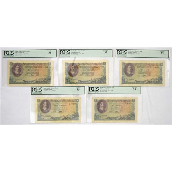 South Africa. South African Reserve Bank, 1955 to 1959, Issued Banknote Assortment.