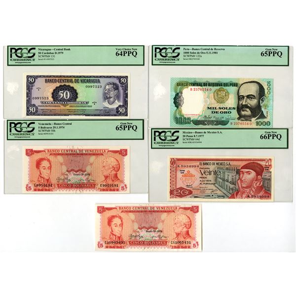 South American Assortment of Issued Banknotes, 1974 to 1981.