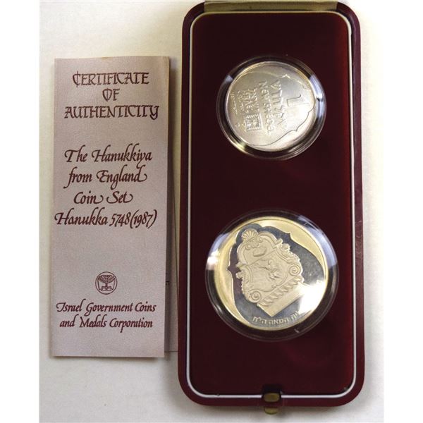 Israel. Hanukkah “Hanukkiya from England,” 1987, Silver Coin Set.