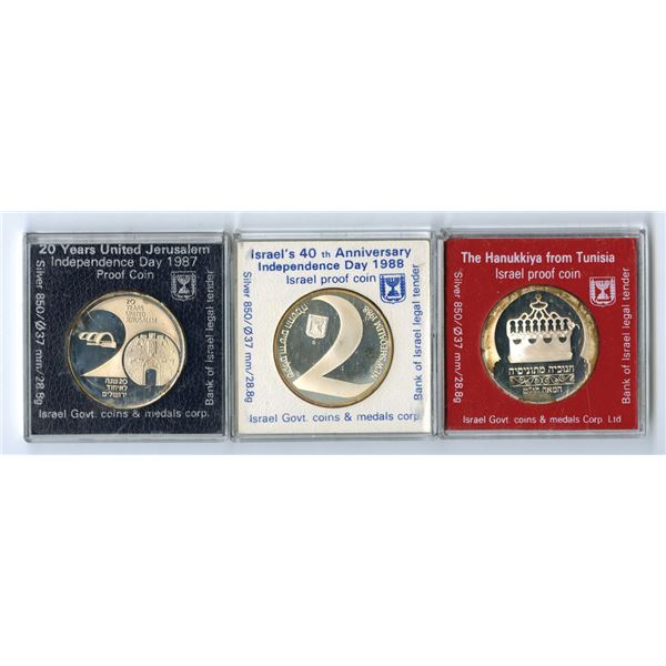 Israel. Independence Day & United Jerusalem .850 Silver Proof Coin Trio, 1987 to 1988