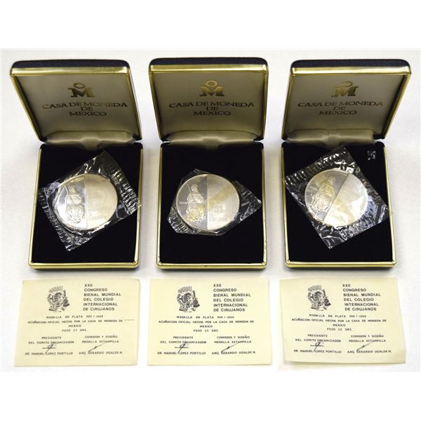 Mexico. International College of Surgeons Congress, 1980, .900 Silver Medal Trio (3) with Certificat