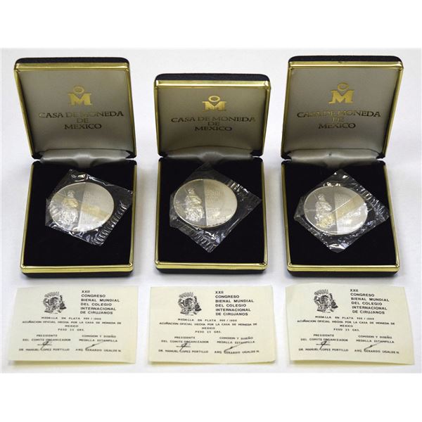Mexico. International College of Surgeons Congress, 1980, .900 Silver Medal Trio (3) with Certificat