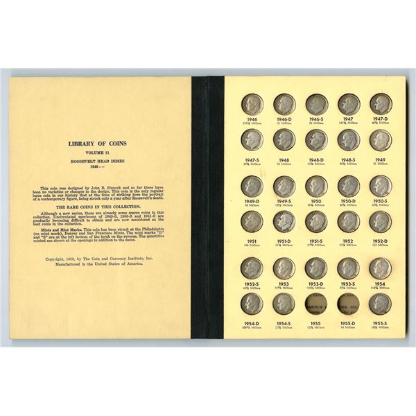 Roosevelt Dime Collection - Library of Coins Vol. 11, 1946 to 1961, .900 Fine Silver Issues in Album