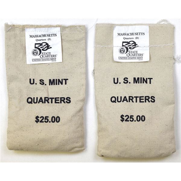 MA. U.S. Mint, 1998-P & 1998-D, State Quarters Massachusetts, $25 Mint Sewn Bag Pair.