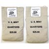Image 1 : MA. U.S. Mint, 1998-P & 1998-D, State Quarters Massachusetts, $25 Mint Sewn Bag Pair.