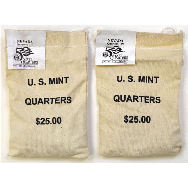 NV. U.S. Mint, 1998-P & 1998-D, State Quarters Nevada, $25 Mint Sewn Bag Pair.