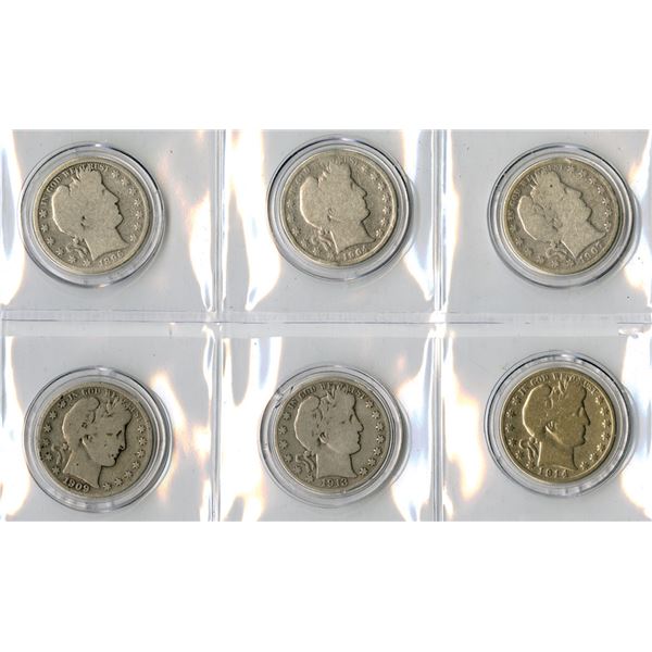 U.S., Barber Silver Half Dollars, 1896 to 1914, .900 Fine Silver Assortment.