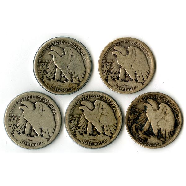 U.S., Walking Liberty , 50 Cents, Half Dollar Assortment, 1918 to 1937