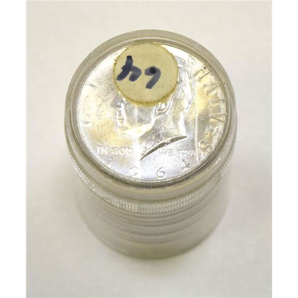 U.S., Kennedy Half Dollar, 1964, Uncirculated 90% Silver Coin Roll of 21 Coins