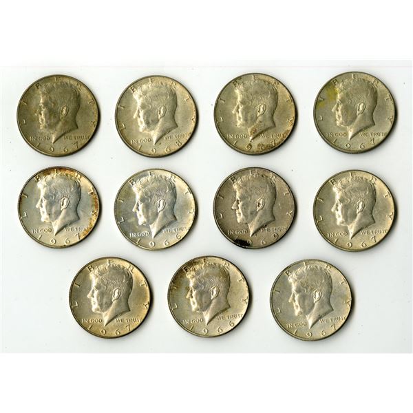 U.S., Kennedy Silver Half Dollars, 1966 to 1969, XF to Uncirculated .400 Fineness Assortment.