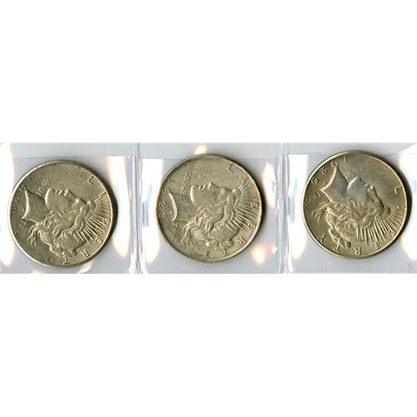 U.S., Peace Silver Dollars, 1922 to 1928, Issued Trio.