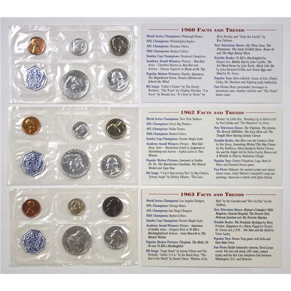 U.S., Proof Set, 1960, 1962, and 1963, Trio.