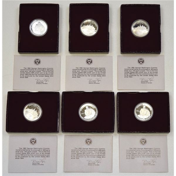 U.S., George Washington .900 Silver Commemorative Half Dollar Sextet, 1982