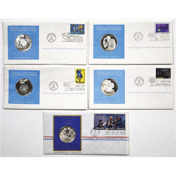 United Nations First Edition Proof Sterling Silver Commemorative Medal Assortment, 1976 to 1977, wit
