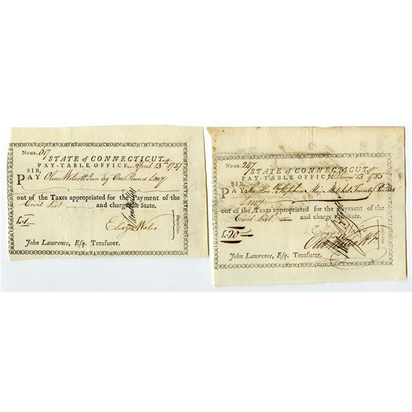 CT. Connecticut Pay-Table Office, 1785 and 1787 Tax Pay Order Pair