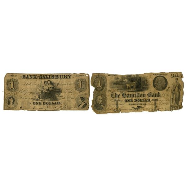 Maryland & Rhode Island. Bank of Salsbury & Hamilton Bank, 1848 and 1849, Issued Obsolete Banknote P