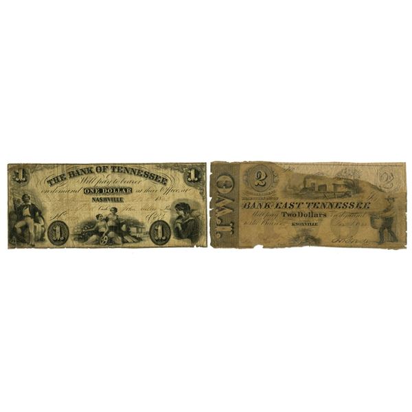 TN. Bank of Tennessee and Bank of East Tennessee, 1853 and 1863, Issued Banknote Pair.