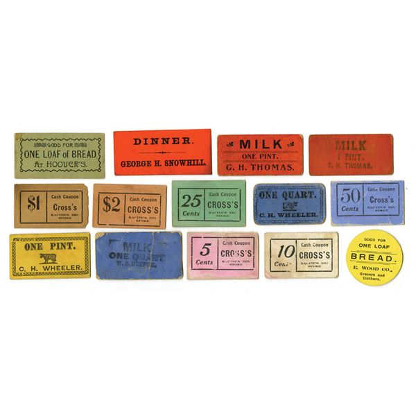 U.S. Obsolete Store Cards, Cardboard Chits, and Food Tokens, ca.1860 to 1920s.
