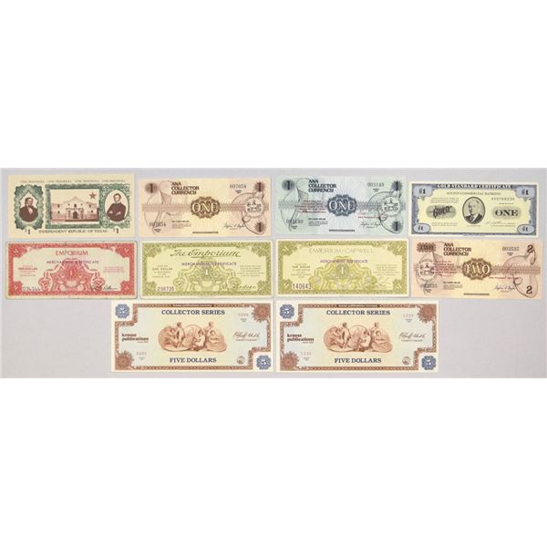 Merchant Certificates, Fantasy Notes and Collector Currency Assortment, 1960s to 1990s.
