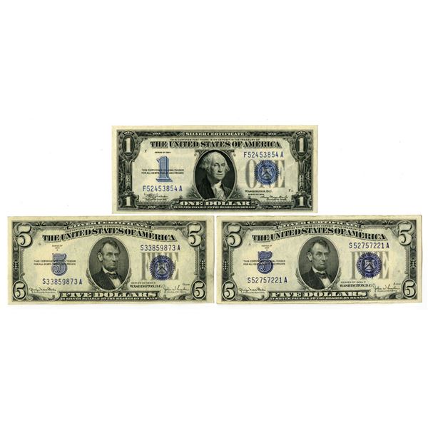 U.S. Silver Certificates, $1, Series of 1934 and $5, Series of 1934D, Issued Trio.