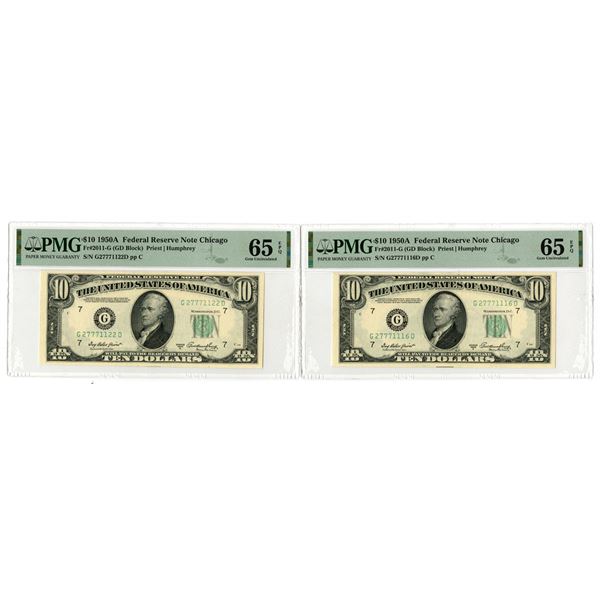 U.S., F.R.N., $10, Series of 1950A, Fr.# 2011-G, Issued Banknote Pair.