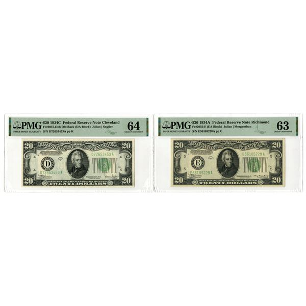U.S., F.R.N., $20, Series of 1934A and Series 1934C, Issued Banknote Pair.