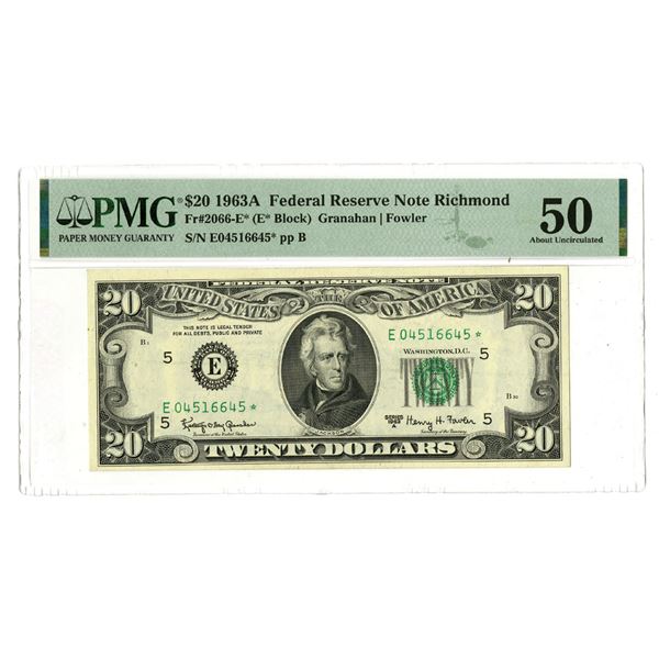 U.S., F.R.N., $20, Series 1963A, Fr.# 2066E*, Issued Star Note.